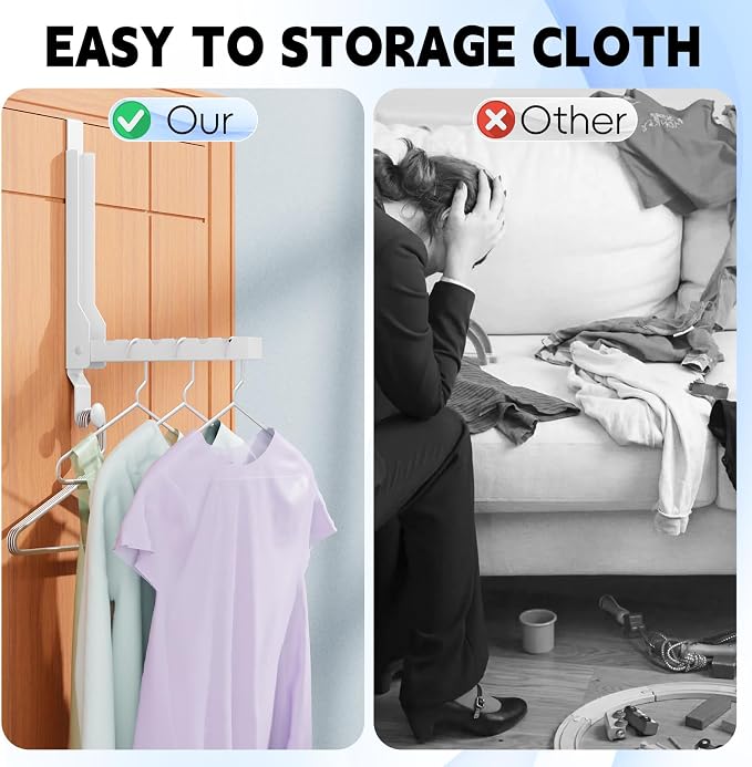2 Pack Over The Door Hanger Folding Clothes Drying Rack, Folding Hanging Coat - Image 8