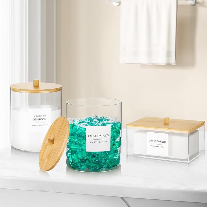 Glass Jars and Acrylic Dryer Sheet Holder, Laundry Pods Container - Image 7