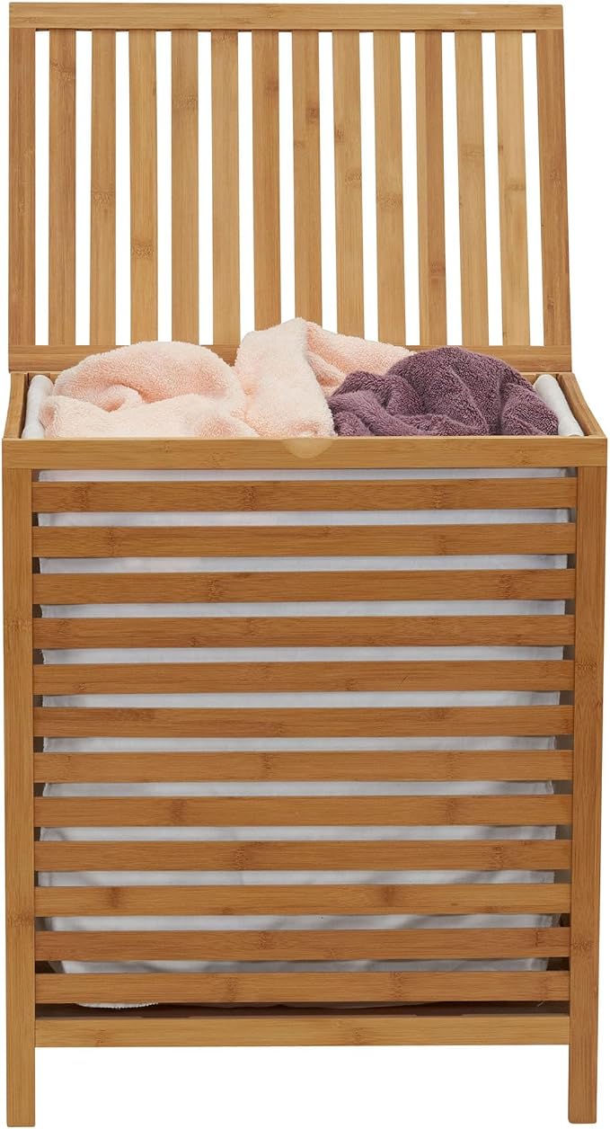 Household Essentials Bamboo Laundry Hamper, Slated Hamper - Image 7