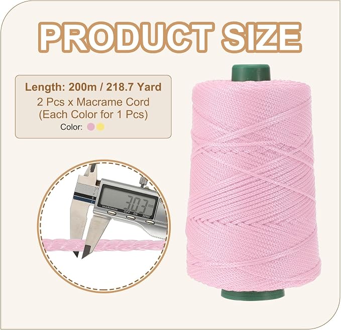 YELARXI Polyester Macrame Cord, 3mm x 219 Yards Polypropylene Macrame Cords - Image 2