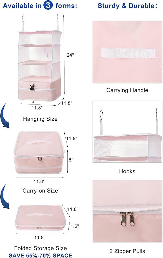 ELEZAY Hanging Packing Cubes Portable Closet Shelves Travel Collapsible - Image 3