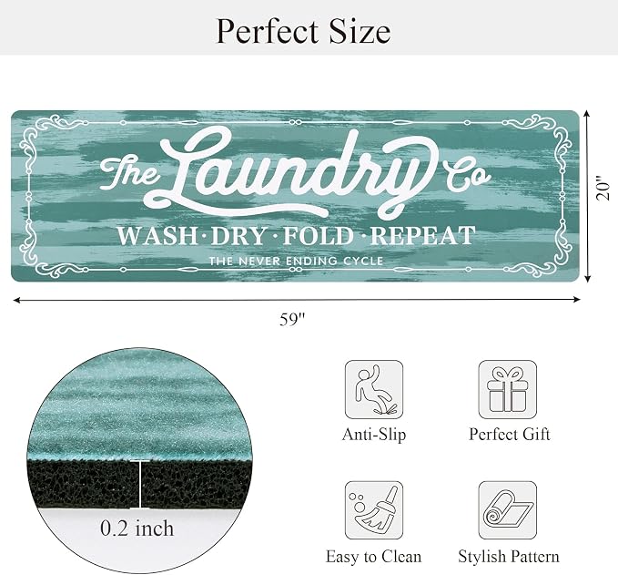 Pauwer Laundry Room Rug Runner 20"x60" Waterproof Rubber Laundry Mat Non Slip - Image 2