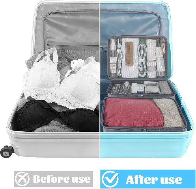 6 Pcs Packing Cubes, Mesh Travel Organizers, Foldable Laundry Bags, Water - Image 7
