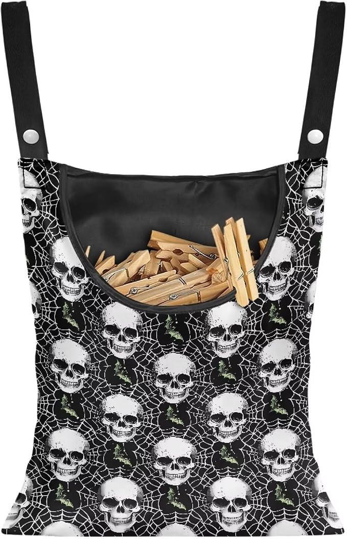 Skull Hanging Clothes Pin Bag Clothespin Storage Organizer Large Capacity by Psesaysky