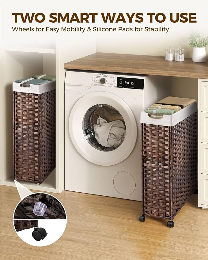 Greenstell Laundry Hamper with Wheels, 17.4 Gallon Slim Laundry Basket with 2 - Image 2