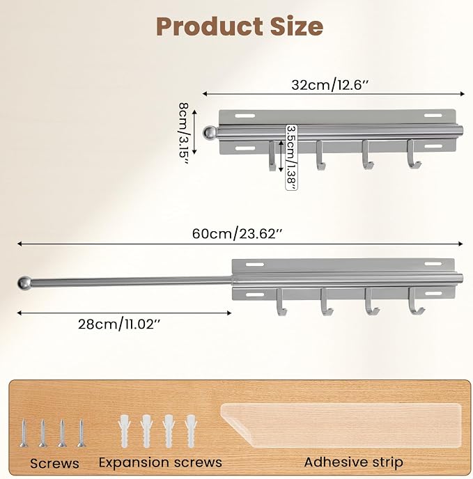 BUDOME 12.5" Valet Rod For Closet Pull Out Slide Out Adjustable Heavy Duty - Image 5