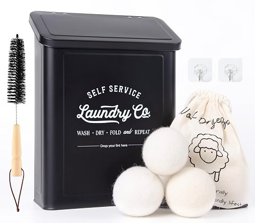 Magnetic Lint Bin for Laundry Room, Metal Trash Can by Monjita