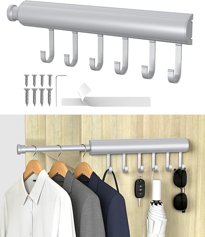 12 Inch Valet Rod for Closet Pull Out, Retractable Clothes Hanger by Mixizigoz