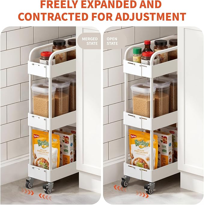 HOTEAGLE 3-Tier Rolling Cart Metal Expandable Utility Carts - Image 2