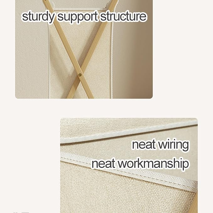 Gtzly Collapsible Laundry Baskets, Bamboo Wood X-Frame Laundry Hamper - Image 6