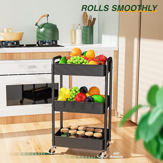 LEHOM 3 Tier Rolling Storage Cart, Metal Trolley Utility Cart - Image 4