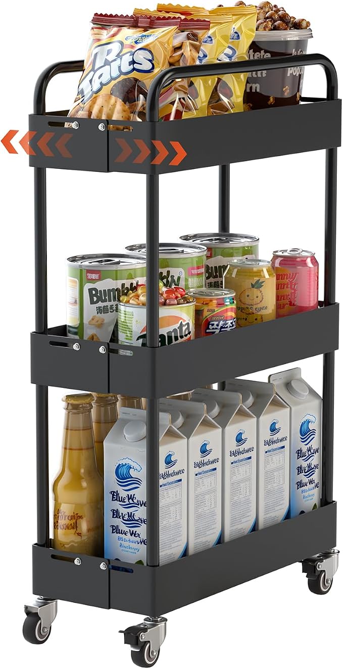 HOTEAGLE 3-Tier Rolling Cart Metal Expandable Utility Carts by HOTEAGLE