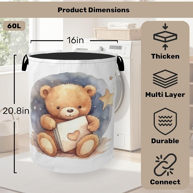 Cute Bear Good Night Foldable Canvas Laundry Basket - Image 2