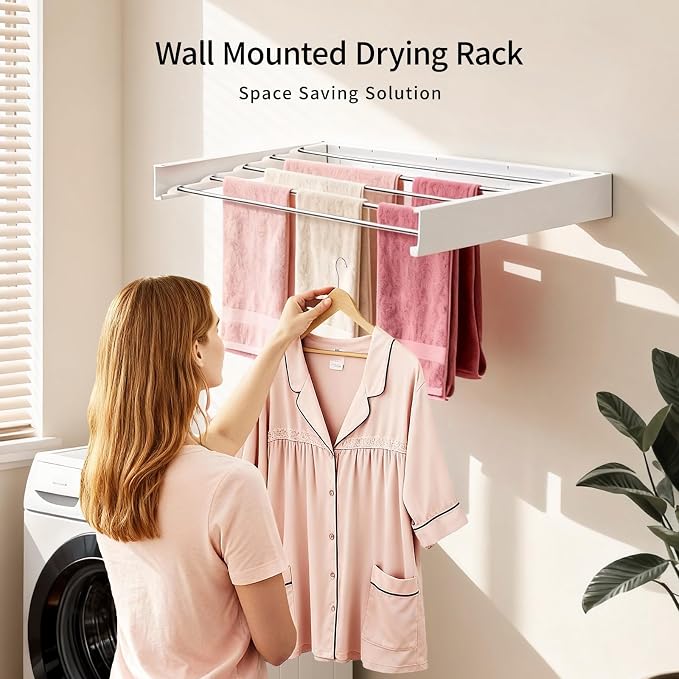 Wall Mounted Drying Rack 31.5'', Foldable Wall Clothes Drying Rack, Space - Image 2