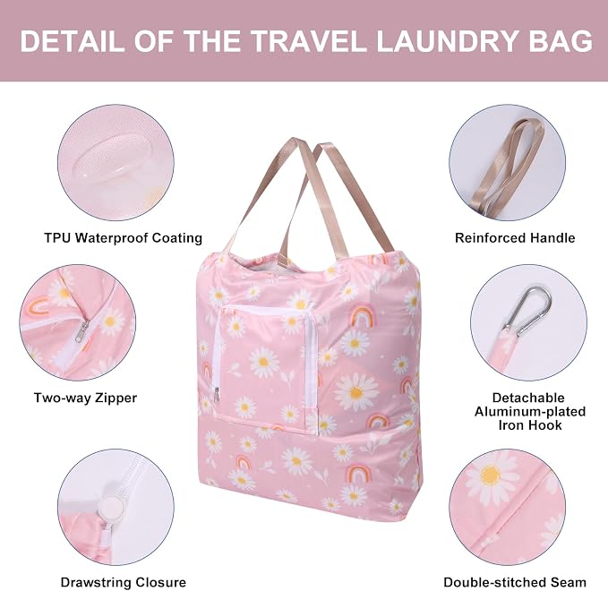 2 Pack Travel Laundry Bag with Handle and Drawstring, Expandable Foldable Dirty - Image 2