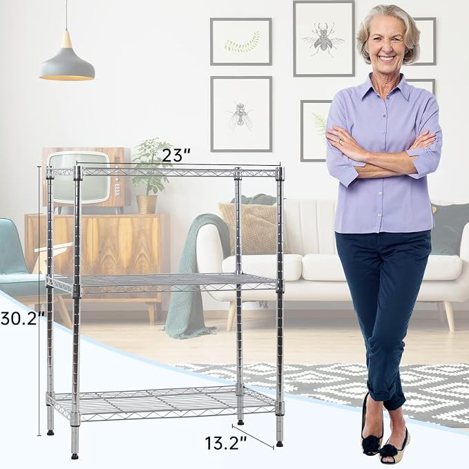 Meet perfect 3-Tier Metal Shelving Unit, 30.2" H x 13.2" W x 23" D Adjustable - Image 3