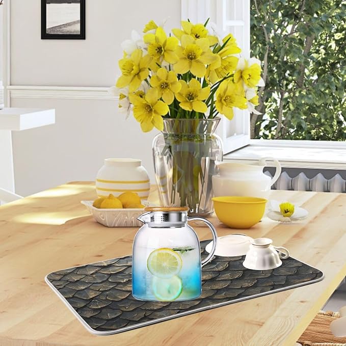 Attractive Kitchen Countertop Dish Drying Mat, Realistic Dragon Skin 18" x 24" - Image 5
