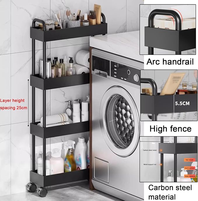 XPLKQXE Mobile Shelving Unit Organizer Trolley, Slim Rolling Storage Cart - Image 5