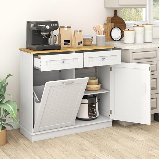 LDAILY Moccha Kitchen Tilt Out Trash Cabinet, Hideaway Recycling Cabinet by LDAILY