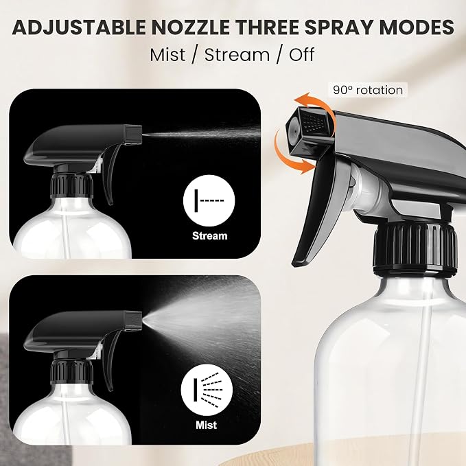 Veco Glass Spray Bottles 16 oz, 2 Pack – Refillable Empty Spray Bottles - Image 2