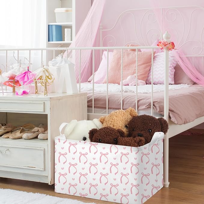 Chunful 4 Pcs Coqutte Pink Bow Storage Baskets Easter Baskets Cute Preppy Pink - Image 4