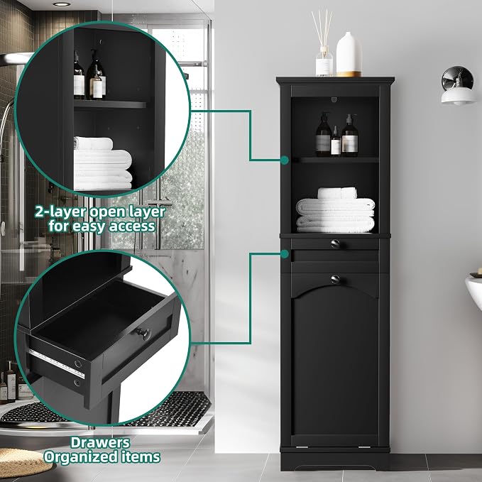 YITAHOME 53" Tall Tilt-Out Laundry Storage Cabinet, Hidden Hamper - Image 4
