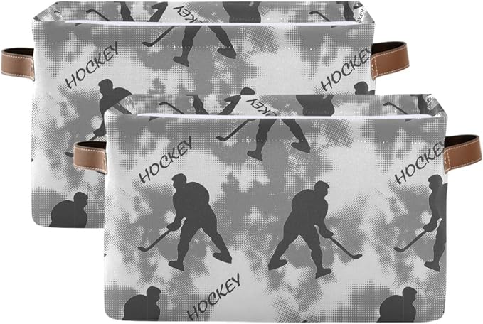 Pfrewn Storage Basket Bins Foldable Laundry Hamper Toy Hockey Player Pattern - Image 2