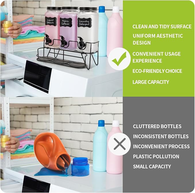 3 Sets 2.2L Liquid Laundry Detergent Dispenser, Glass Laundry Soap Dispenser - Image 3