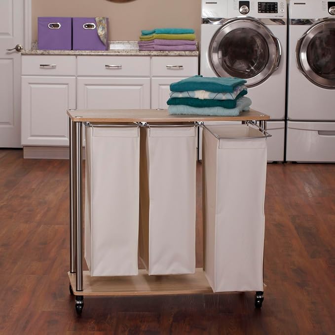 Household Essentials 3-Bag Laundry Sorter, Washable Linen Laundry Bags - Image 2