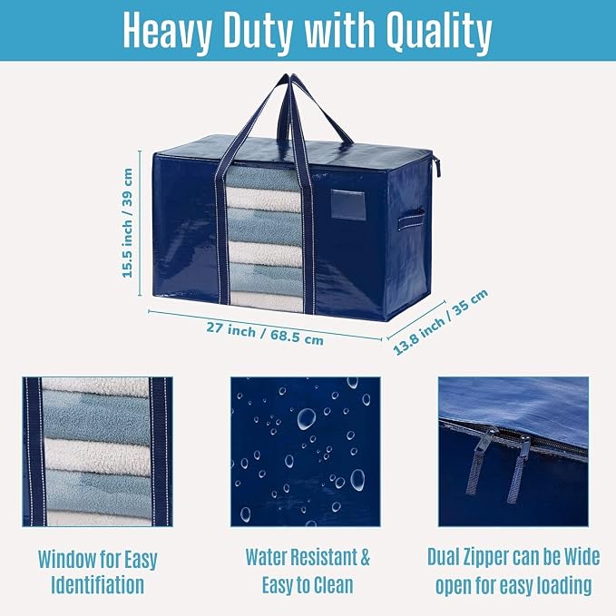 VENO 2 Pack Moving Bags with Clear Window, Heavy Duty Storage Bins with Lid - Image 3