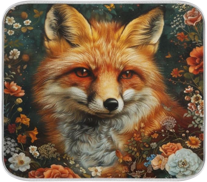 Beautiful Red Fox Flowers Retro Absorbent Dish Drying Mat Microfiber Kitchen - Image 4