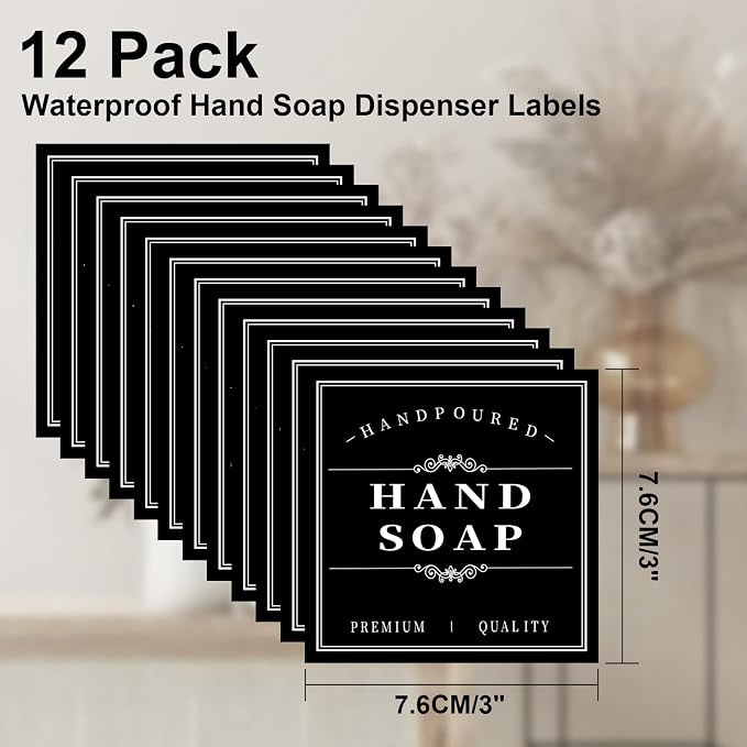 12Pcs Black Waterproof Minimalist Bathroom Bottle Labels Removable Organization - Image 2