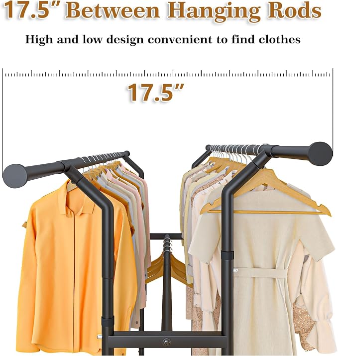 Heavy Duty Clothes Rack Rolling Clothes Rack 3 Rods Clothing Rack 450lbs - Image 7
