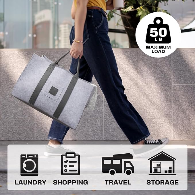 Large Laundry Tote 55L, 2 Pack Fabric Laundry Baskets - Image 3