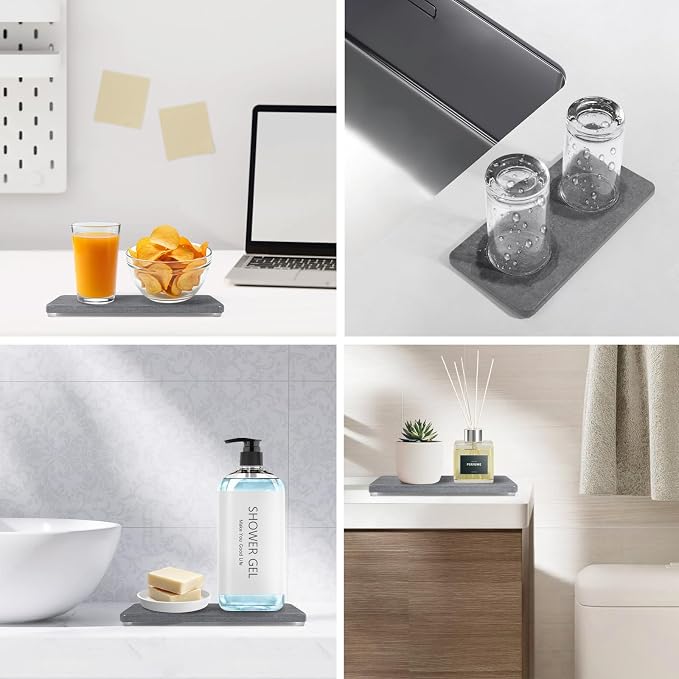 Bathroom Sink Vanity Trays, Water Absorbing Diatomite Drying Stone Soap Tray - Image 7
