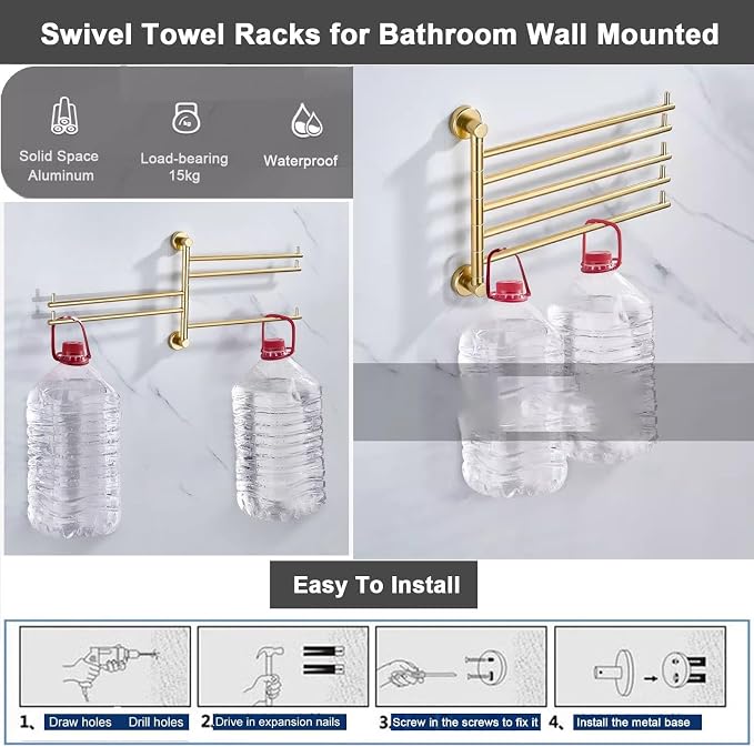 Generic Towel Racks 5-Arms Towel Holder, Bath Towel Bar Swivel Wall Mounted - Image 5