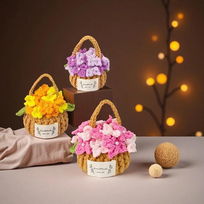 Car Mirror Hanging Accessories, Crochet Plant Decor, Boho Knitted Flower Basket - Image 6