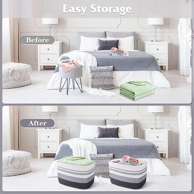 WISELIFE Storage Basket 3 Pack, Cotton Rope and Woven Baskets - Image 4