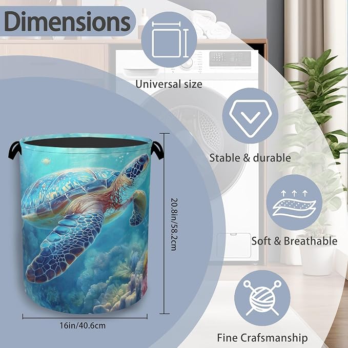 SeaTurtle Ocean Laundry Hamper, Coral Dirty Clothes Laundry Basket - Image 2