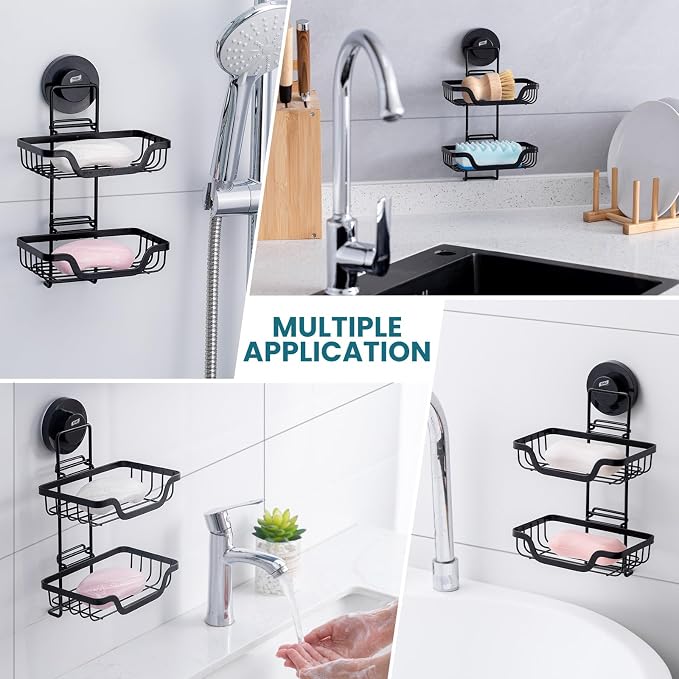 TAILI Double Layer Soap Holder, Drill-Free Bar Soap Dish Tray Suction Cup - Image 3
