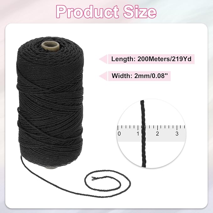 HARFINGTON Natural Macrame Cord 2mm x 220 Yards 3 Strand Twisted Cotton Macrame - Image 2