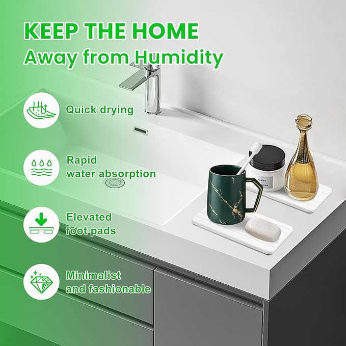 LINSIRON 3PCS Stone Drying Tray, Water Absorbing Stone Tray, Countertop Fast - Image 5
