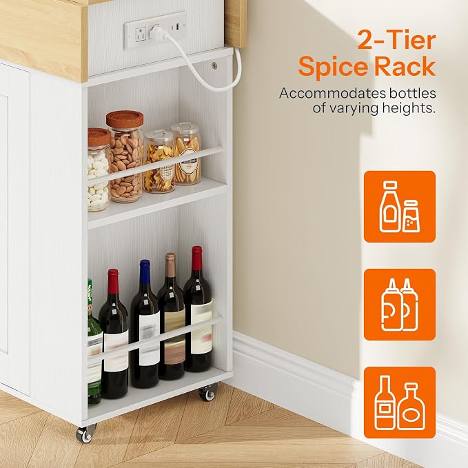 HOOBRO Kitchen Island with Trash Can Storage, Island Table with Drop Leaf - Image 5