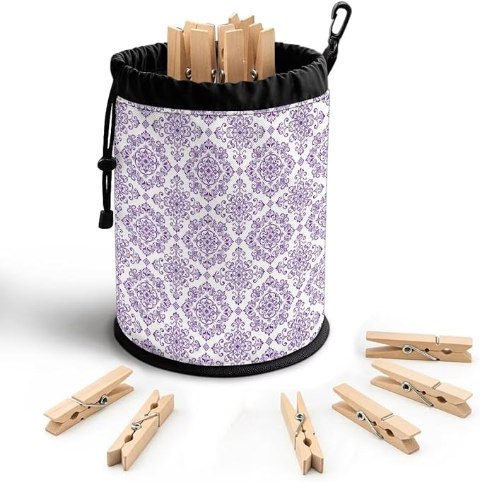 Clothespin Bag Holder Purple Damask Pattern Hanging Clothespin Bag by Unknown