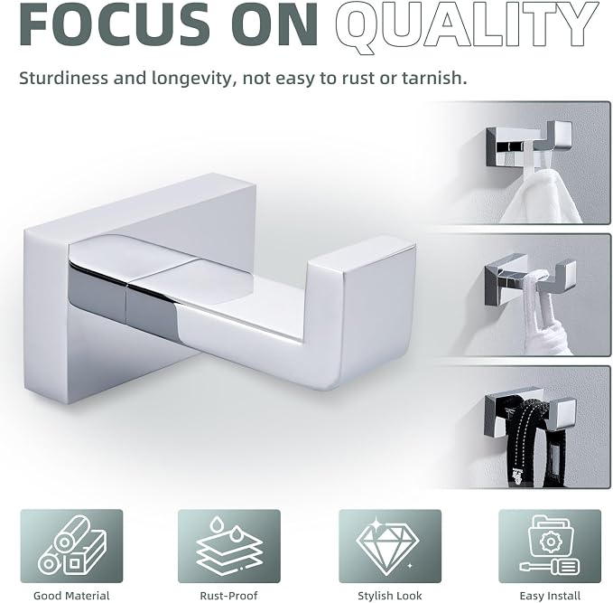 Suyar Chrome Bathroom Towel Hook, SUS304 Stainless Steel Coat Robe Holder - Image 4