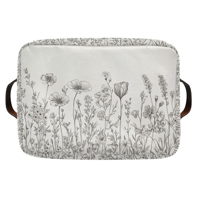 Floral Flower White Rectangular Storage Bin Basket - Image 8