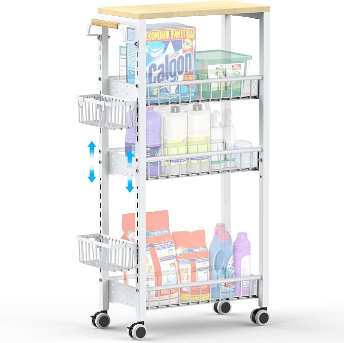 7.8 Inch Ultra-Slim 4-Tier Rolling Storage Cart by HAILMAJOR