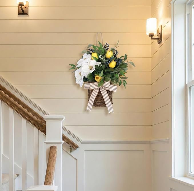 20" Spring Easter Floral Basket Wreath - Image 7