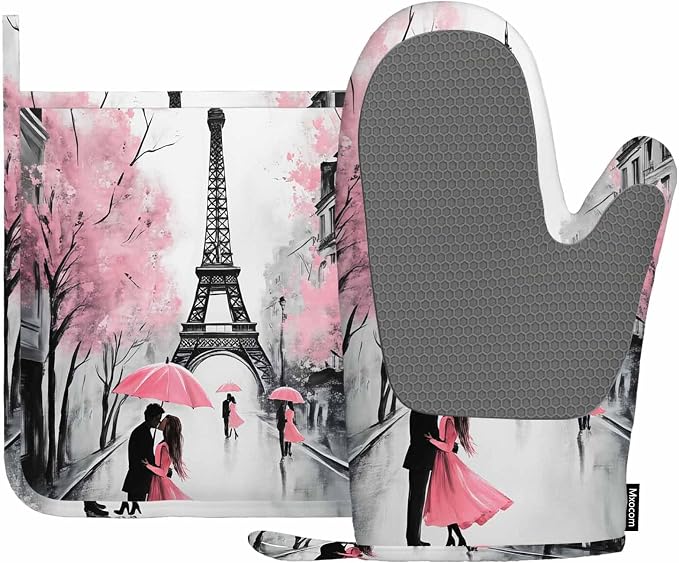 Mxocom Paris City Silicone Oven Mitts and Pot Holders Sets France Eiffel Tower by Mxocom