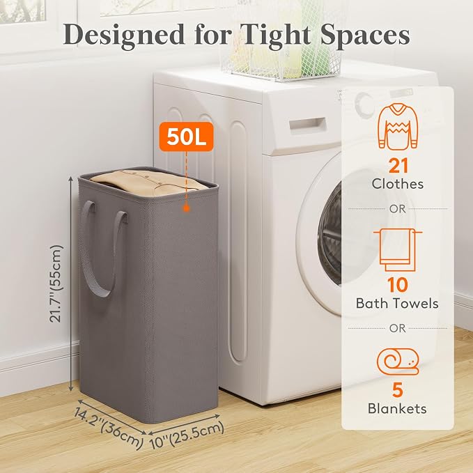 Lifewit 50L Slim Laundry Hamper, Narrow Small Laundry Basket - Image 2